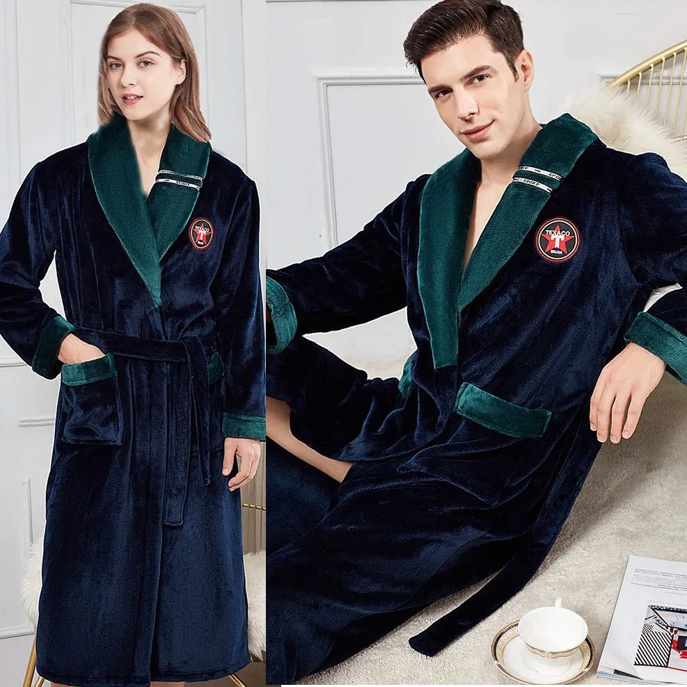 Winter Warm Couple Flannel Robe Sleepwear Loose Casual Kimono Bathrobe Gown Thick Coral Fleece Women Nightwear Nightgown 3XL - Jaazi Intl