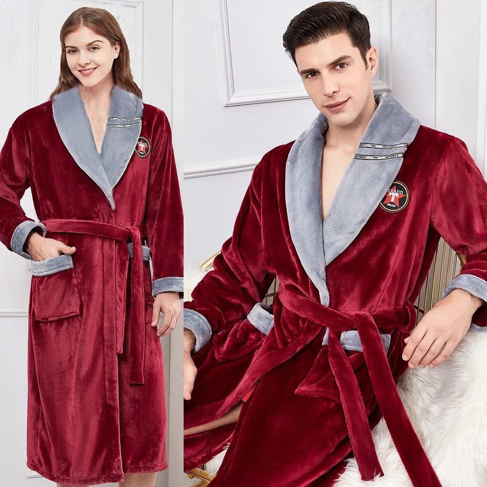 Winter Warm Couple Flannel Robe Sleepwear Loose Casual Kimono Bathrobe Gown Thick Coral Fleece Women Nightwear Nightgown 3XL - Jaazi Intl