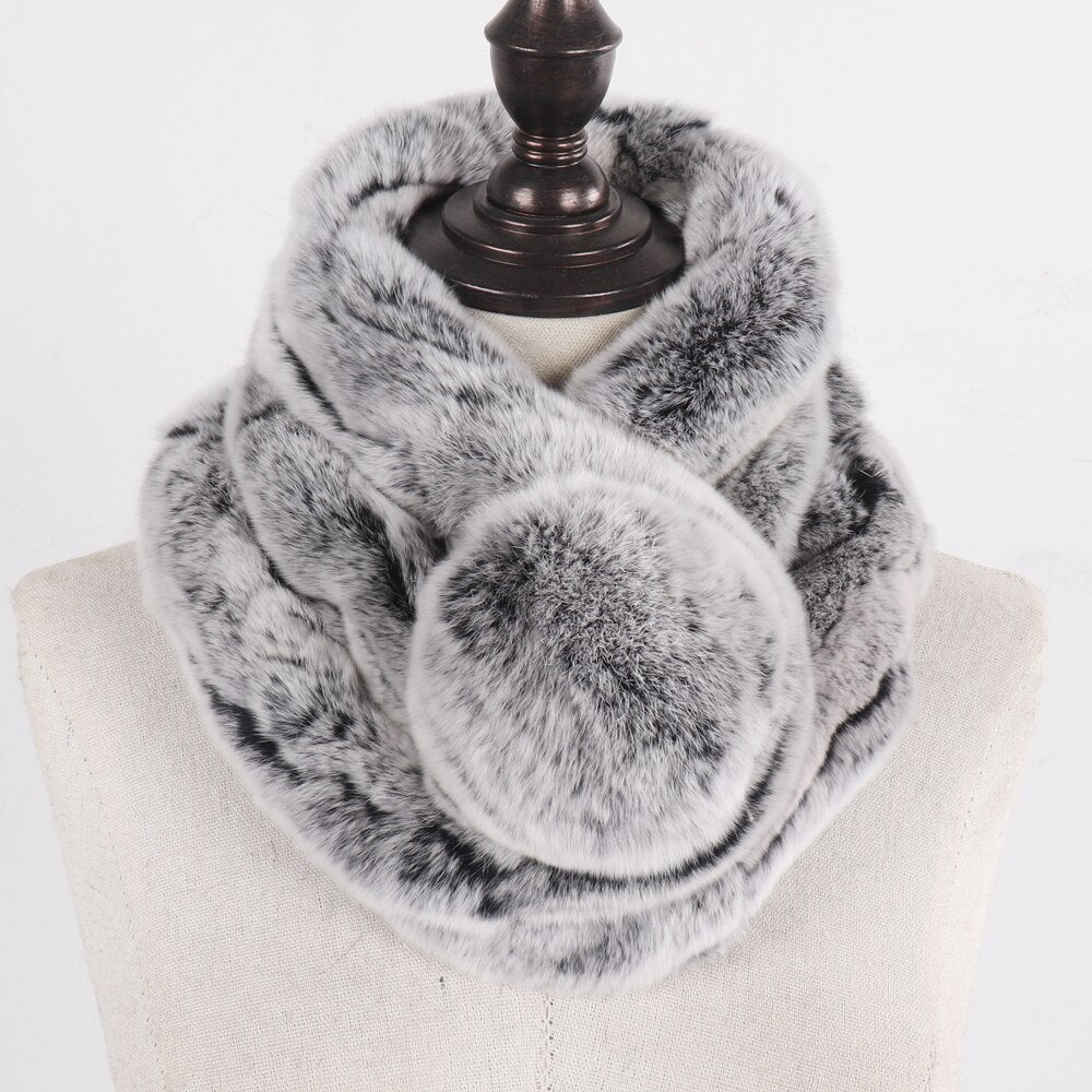 Winter Women 100% Genuine Real Rex Rabbit Fur Scarf Natural Warm Rex Rabbit Fur Ring Muffler Lady Quality Rex Rabbit Fur Scarves - Jaazi Intl