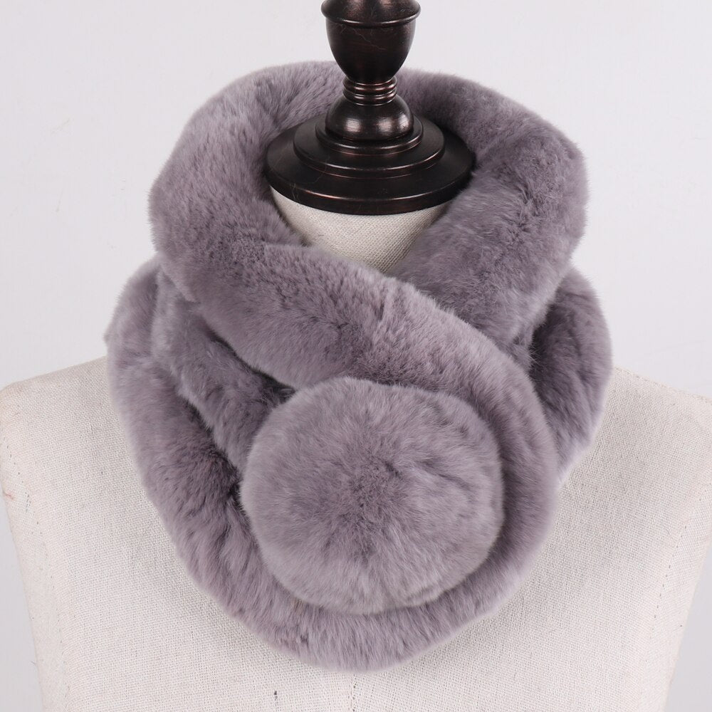 Winter Women 100% Genuine Real Rex Rabbit Fur Scarf Natural Warm Rex Rabbit Fur Ring Muffler Lady Quality Rex Rabbit Fur Scarves - Jaazi Intl