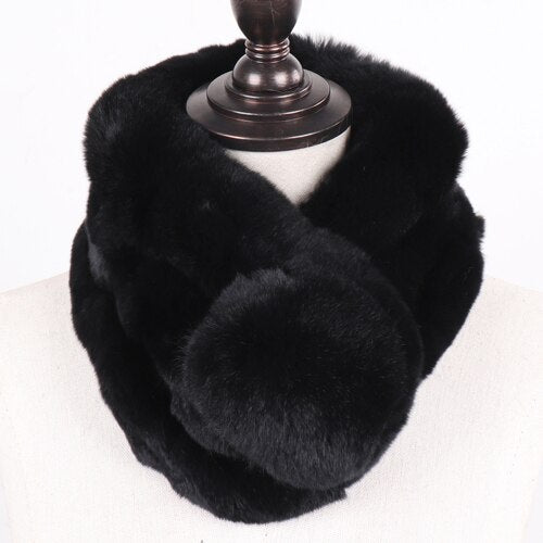 Winter Women 100% Genuine Real Rex Rabbit Fur Scarf Natural Warm Rex Rabbit Fur Ring Muffler Lady Quality Rex Rabbit Fur Scarves - Jaazi Intl