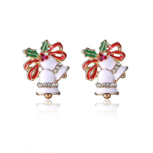 Women Enamel Bell Earrings Rhinestone Christmas Stud Earrings Female Girls Christmas New Year Gifts - Jaazi Intl