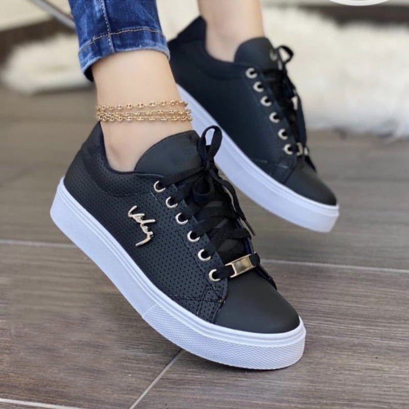 Women Flat Sneakers Breathable Lace-up Shoes For Girls - Jaazi Intl