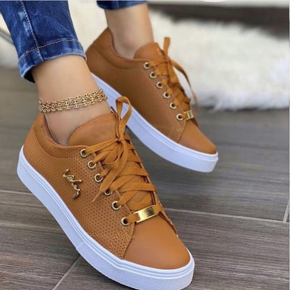 Women Flat Sneakers Breathable Lace-up Shoes For Girls - Jaazi Intl