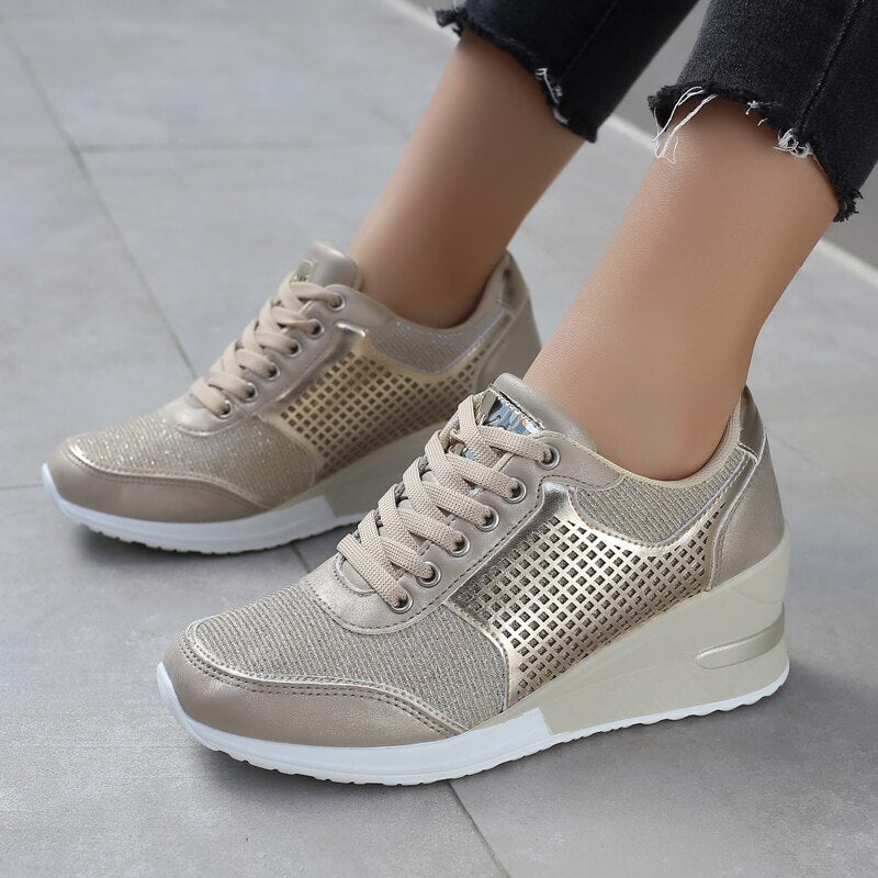 Women Height Increasing Walking Jogging Sneakers 6.5 CM Increase Gold Silver Ladies Sport Running Shoes Comfortable Girl Shoes - Jaazi Intl