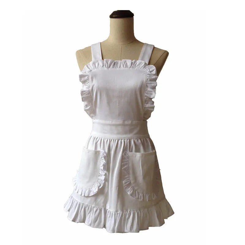 Women Kitchen Apron White Cotton Japanese Style Elegant Ruffled Adult Cosplay Avental Tablier de Cuisine Pinafore Short Apron - Jaazi Intl