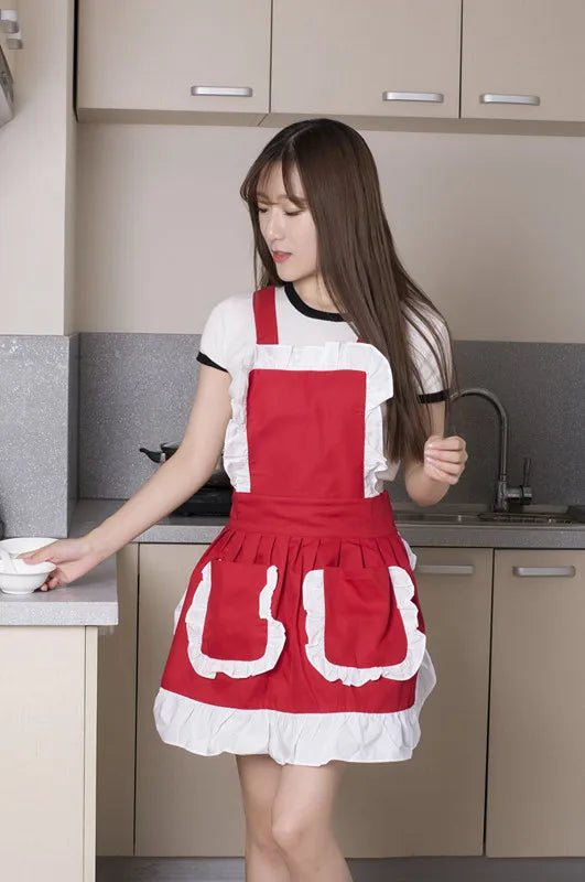 Women Kitchen Apron White Cotton Japanese Style Elegant Ruffled Adult Cosplay Avental Tablier de Cuisine Pinafore Short Apron - Jaazi Intl