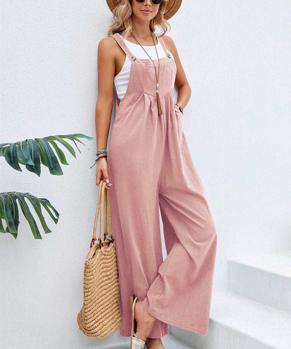 Women Long Bib Pants Overalls Casual Loose Rompers Jumpsuits With Pockets - Jaazi Intl