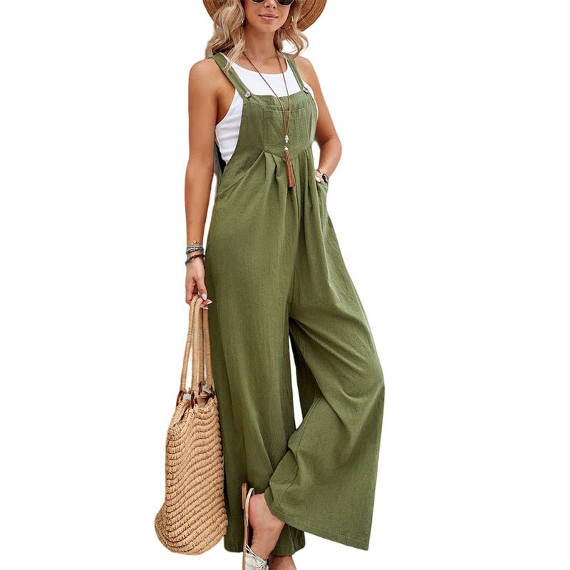 Women Long Bib Pants Overalls Casual Loose Rompers Jumpsuits With Pockets - Jaazi Intl