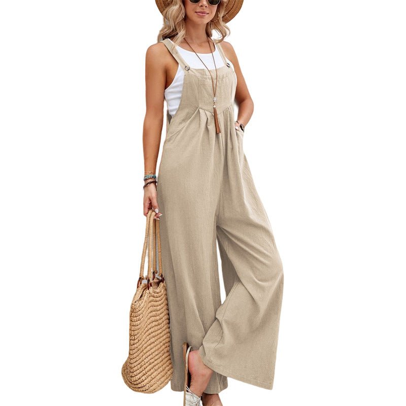 Women Long Bib Pants Overalls Casual Loose Rompers Jumpsuits With Pockets - Jaazi Intl