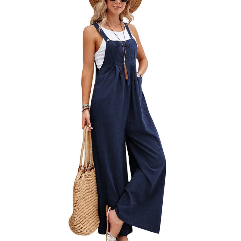 Women Long Bib Pants Overalls Casual Loose Rompers Jumpsuits With Pockets - Jaazi Intl