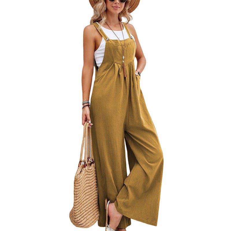 Women Long Bib Pants Overalls Casual Loose Rompers Jumpsuits With Pockets - Jaazi Intl