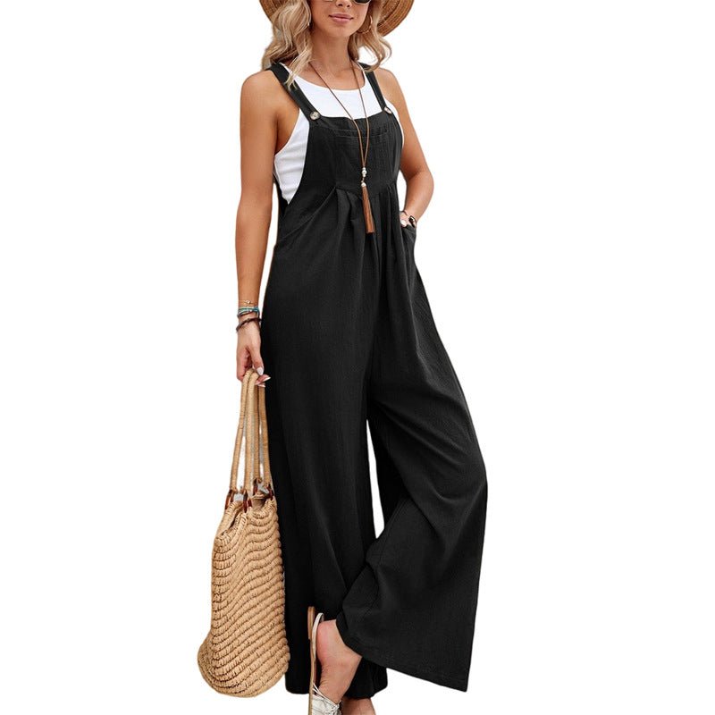 Women Long Bib Pants Overalls Casual Loose Rompers Jumpsuits With Pockets - Jaazi Intl