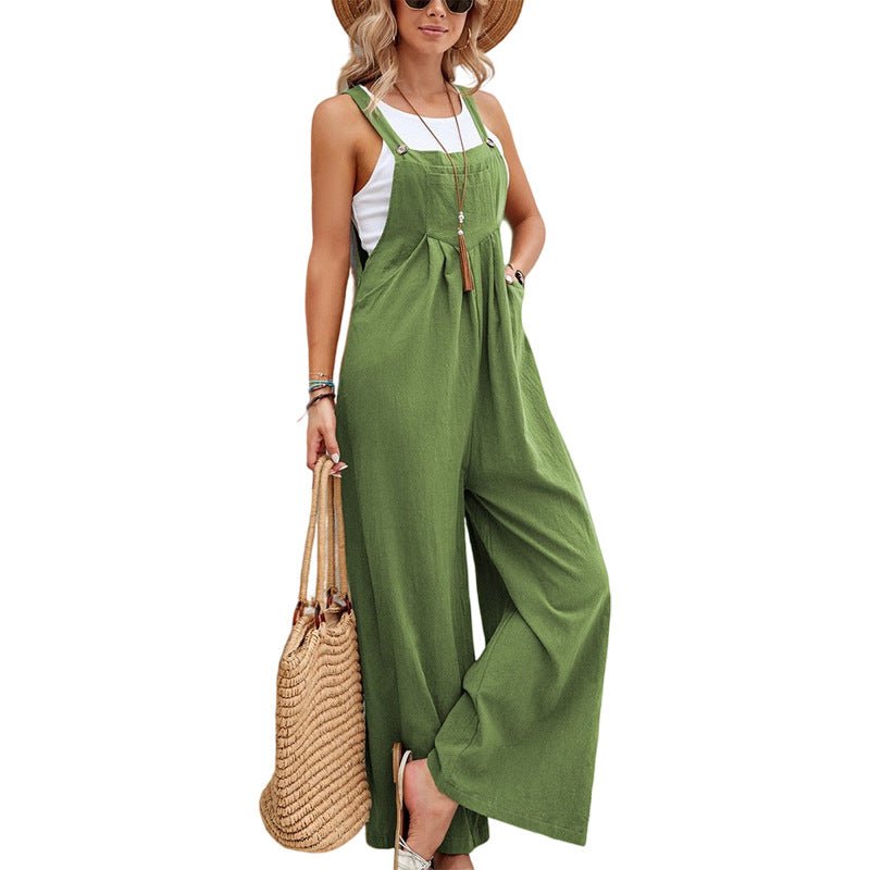 Women Long Bib Pants Overalls Casual Loose Rompers Jumpsuits With Pockets - Jaazi Intl