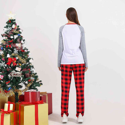 Women MERRY CHRISTMAS Graphic Top and Plaid Pants Set - Jaazi Intl