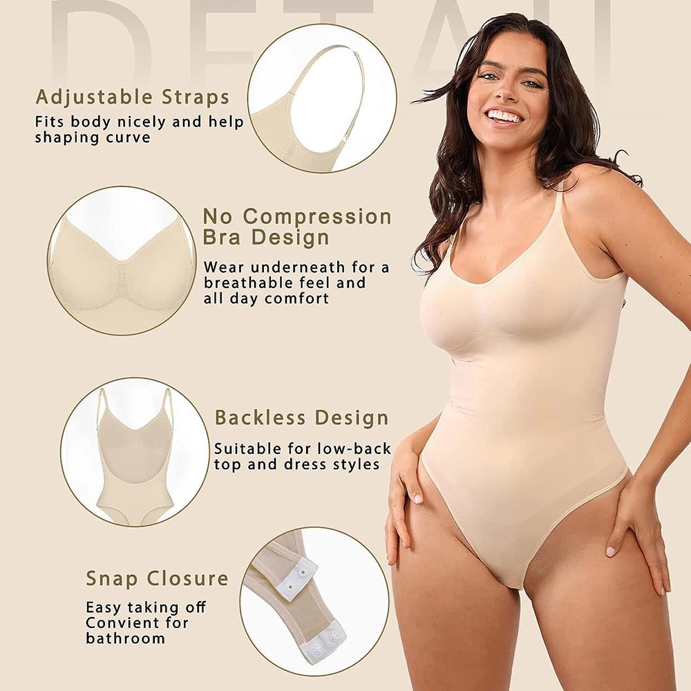 Womens Backless Bodysuits Shapewear Thong Seamless Tummy Control Butt Lifter Body Shaper Corset Slimming Camisole Tops - Jaazi Intl