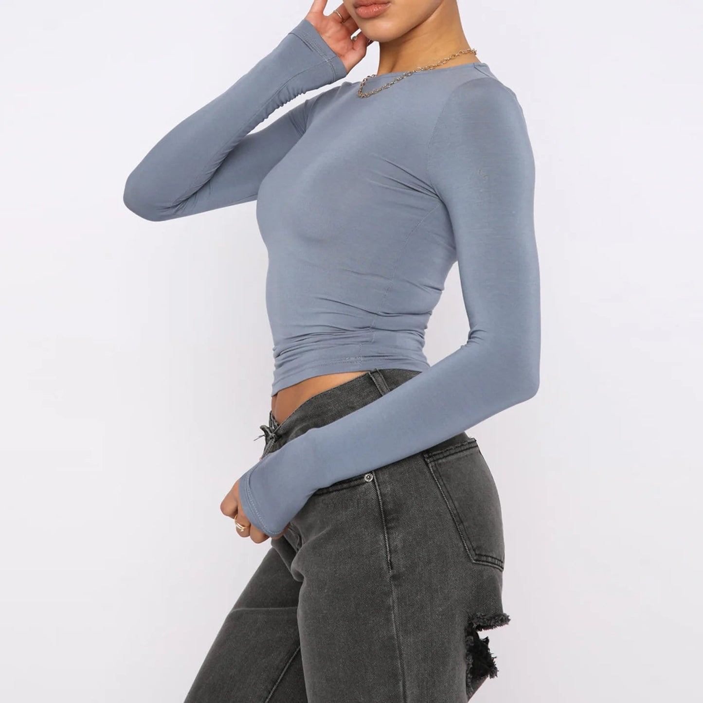 Women's Clothing Fashion Slim Long-sleeved Pullovers Tops Solid Causal Fit Shirts - Jaazi Intl