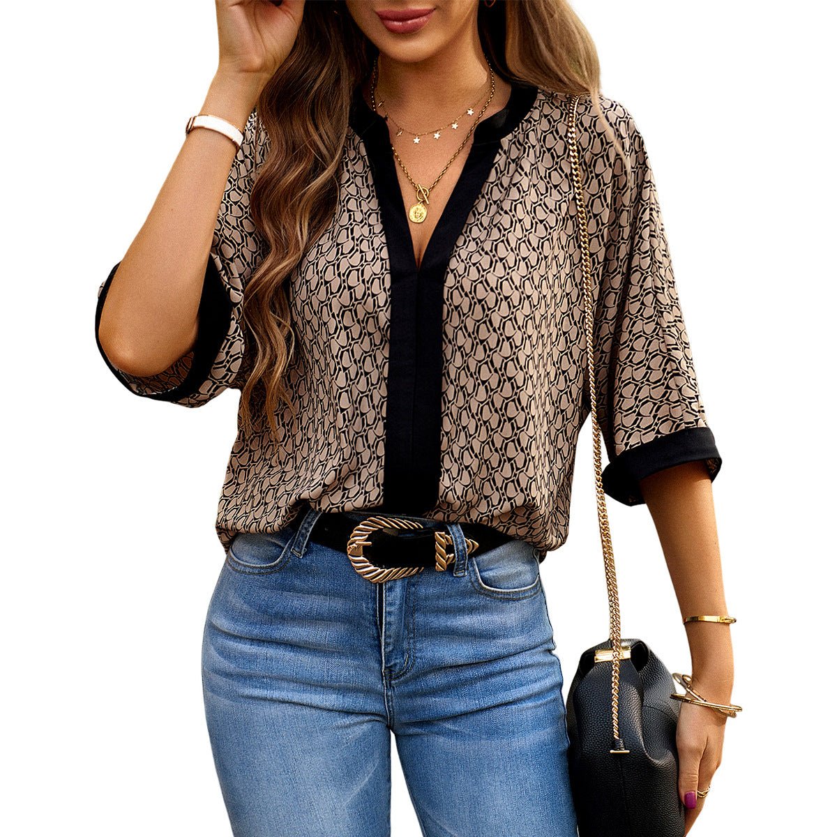 Women's Fashion Printed Shirt Short Sleeve Top - Jaazi Intl