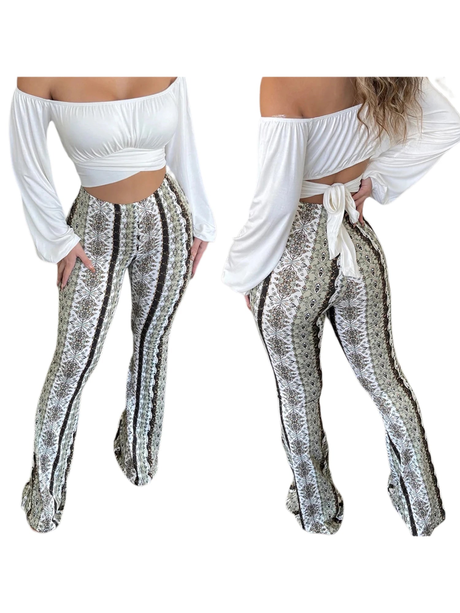 Women's Flare Ethnic Print Pants - Jaazi Intl