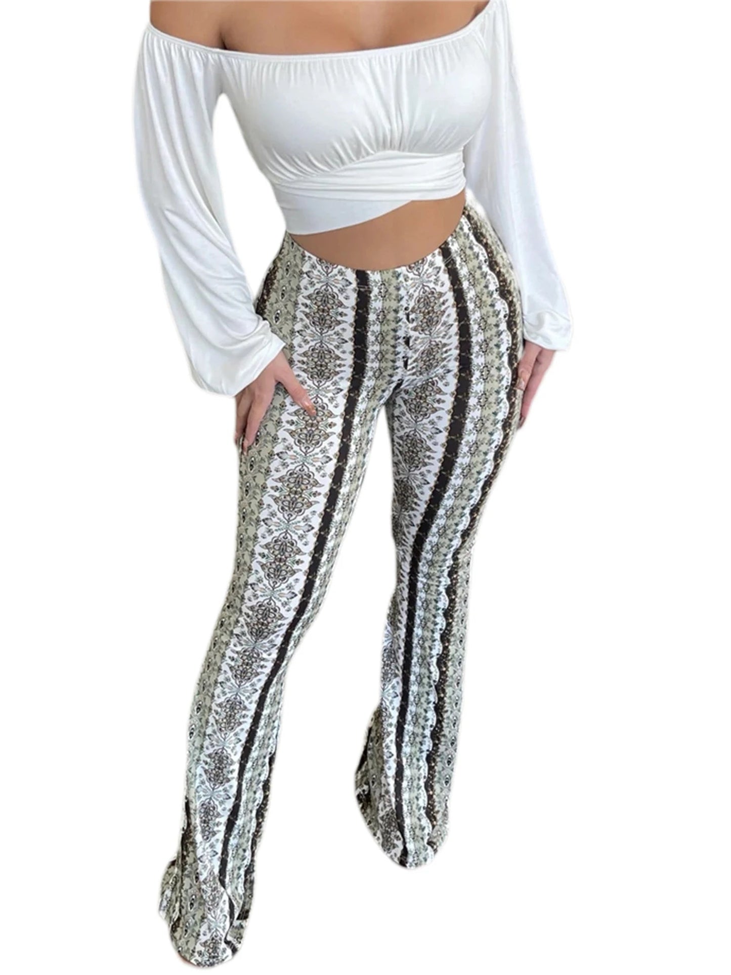 Women's Flare Ethnic Print Pants - Jaazi Intl