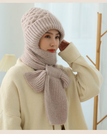 Women's Fleece-lined Scarf And Hat Winter Warm Knitted Hat Scarf - Jaazi Intl