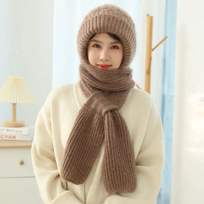 Women's Fleece-lined Scarf And Hat Winter Warm Knitted Hat Scarf - Jaazi Intl