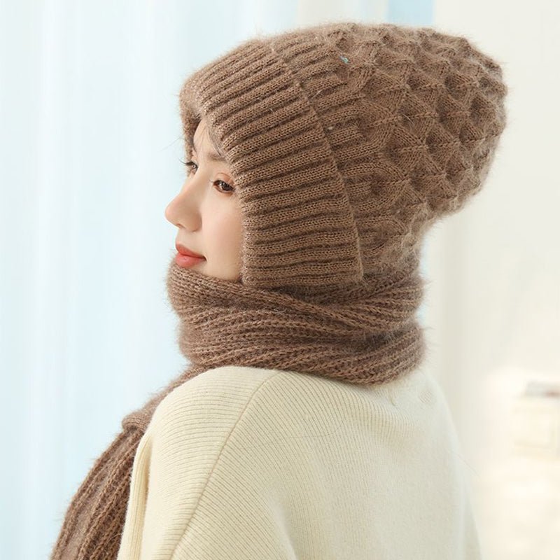 Women's Fleece-lined Scarf And Hat Winter Warm Knitted Hat Scarf - Jaazi Intl