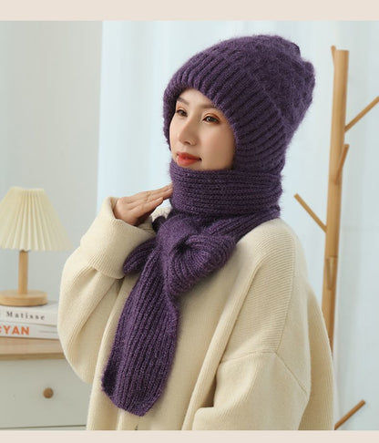 Women's Fleece-lined Scarf And Hat Winter Warm Knitted Hat Scarf - Jaazi Intl