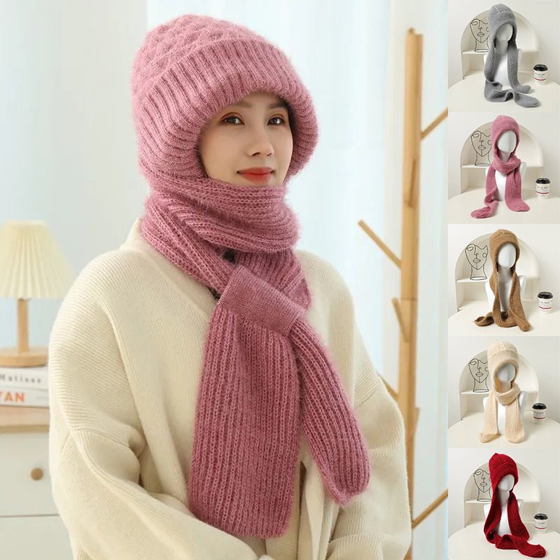 Women's Fleece-lined Scarf And Hat Winter Warm Knitted Hat Scarf - Jaazi Intl