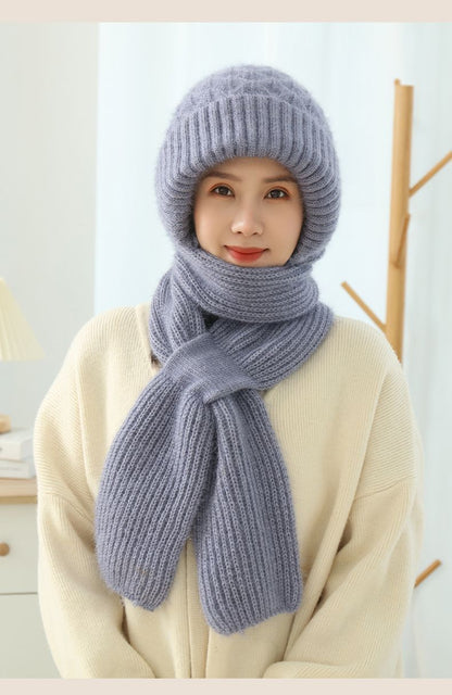 Women's Fleece-lined Scarf And Hat Winter Warm Knitted Hat Scarf - Jaazi Intl