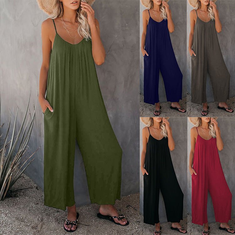 Women's Loose Sleeveless Jumpsuits Romper Jumpsuit With Pockets Long Pant Summer - Jaazi Intl