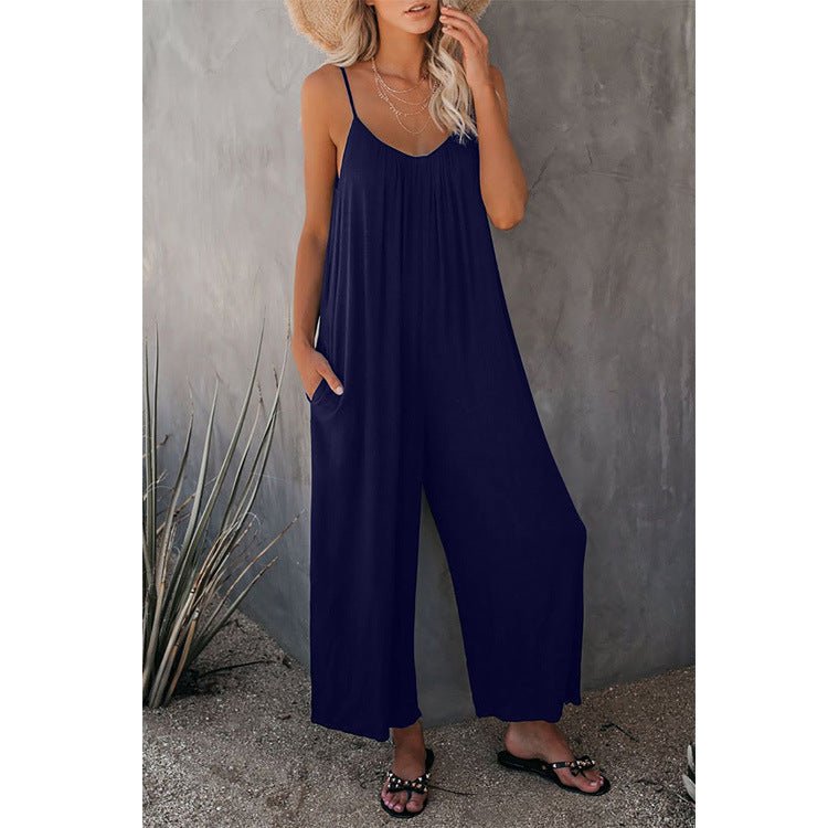 Women's Loose Sleeveless Jumpsuits Romper Jumpsuit With Pockets Long Pant Summer - Jaazi Intl