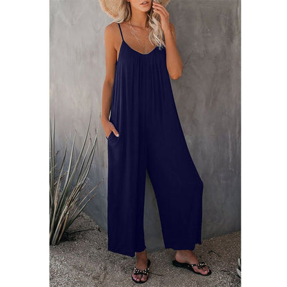 Women's Loose Sleeveless Jumpsuits Romper Jumpsuit With Pockets Long Pant Summer - Jaazi Intl