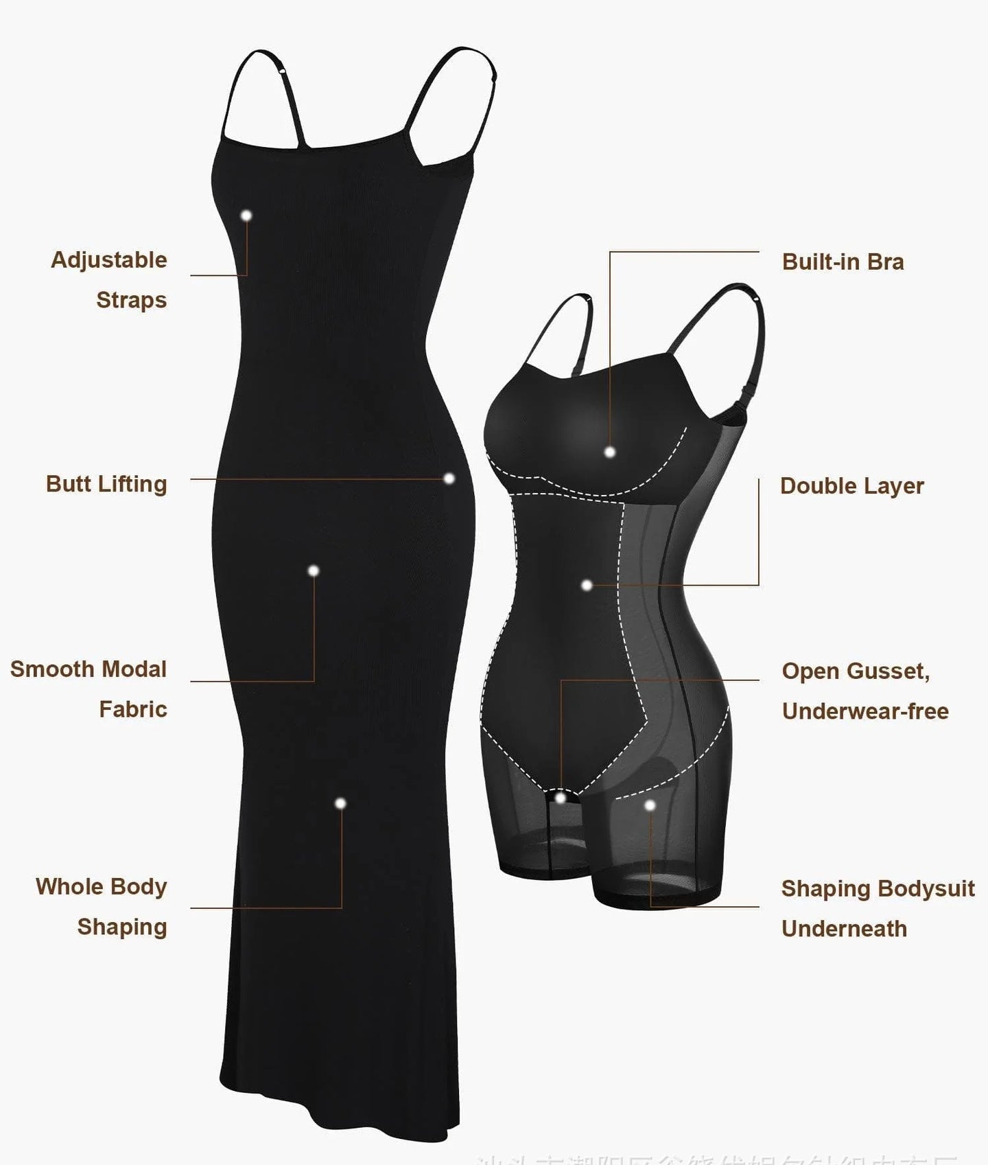 Women's Shapewear Dress Jumpsuit Tummy Tuck Lift Corset Open Crotch Suspender Tight Long Skirt Chest Pad Bodysuit Dress - Jaazi Intl