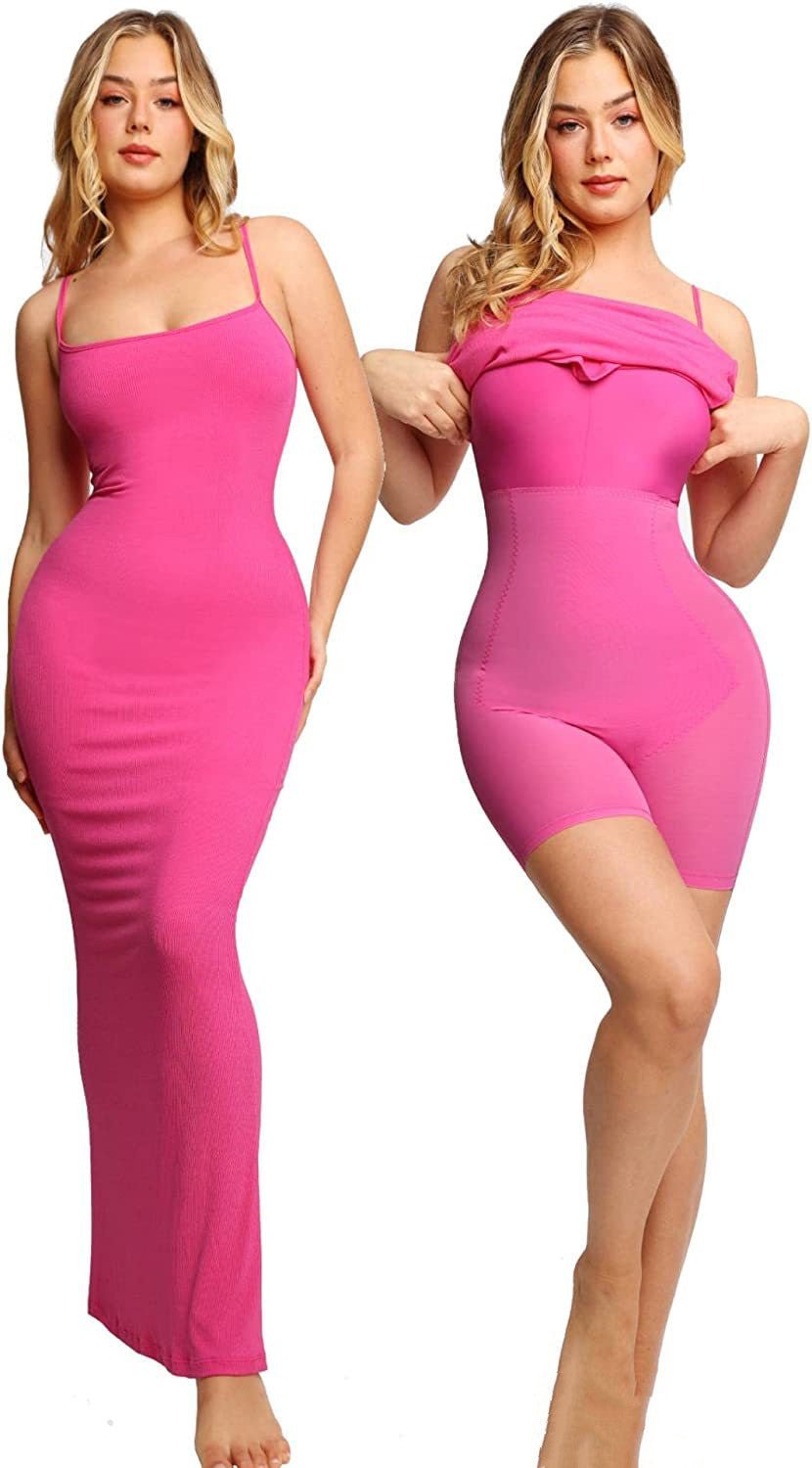 Women's Shapewear Dress Jumpsuit Tummy Tuck Lift Corset Open Crotch Suspender Tight Long Skirt Chest Pad Bodysuit Dress - Jaazi Intl