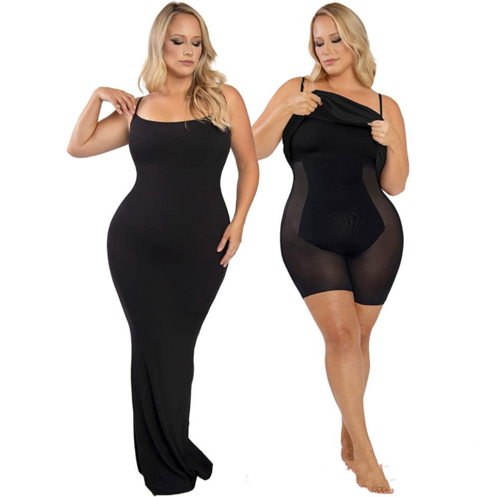 Women's Shapewear Dress Jumpsuit Tummy Tuck Lift Corset Open Crotch Suspender Tight Long Skirt Chest Pad Bodysuit Dress - Jaazi Intl