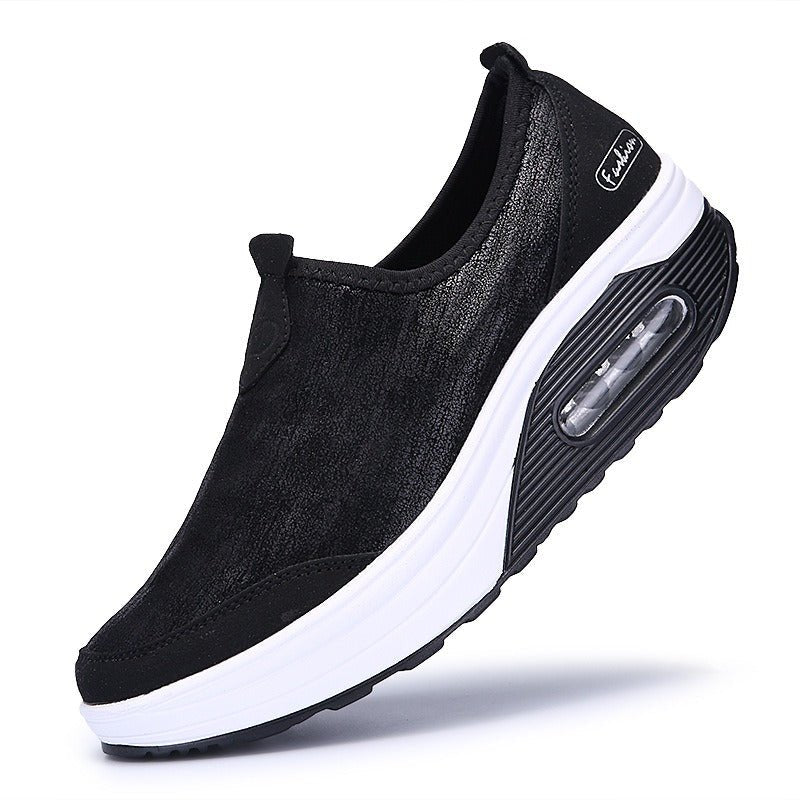 Women's Sports Shoes, Air Cushioned Sloping Heels, Casual Thick Soled Rocking Shoes, Oversized Travel Shoes - Jaazi Intl