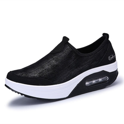 Women's Sports Shoes, Air Cushioned Sloping Heels, Casual Thick Soled Rocking Shoes, Oversized Travel Shoes - Jaazi Intl