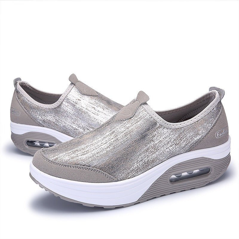 Women's Sports Shoes, Air Cushioned Sloping Heels, Casual Thick Soled Rocking Shoes, Oversized Travel Shoes - Jaazi Intl