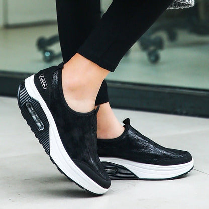 Women's Sports Shoes, Air Cushioned Sloping Heels, Casual Thick Soled Rocking Shoes, Oversized Travel Shoes - Jaazi Intl