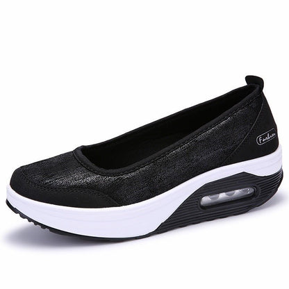 Women's Sports Shoes, Air Cushioned Sloping Heels, Casual Thick Soled Rocking Shoes, Oversized Travel Shoes - Jaazi Intl