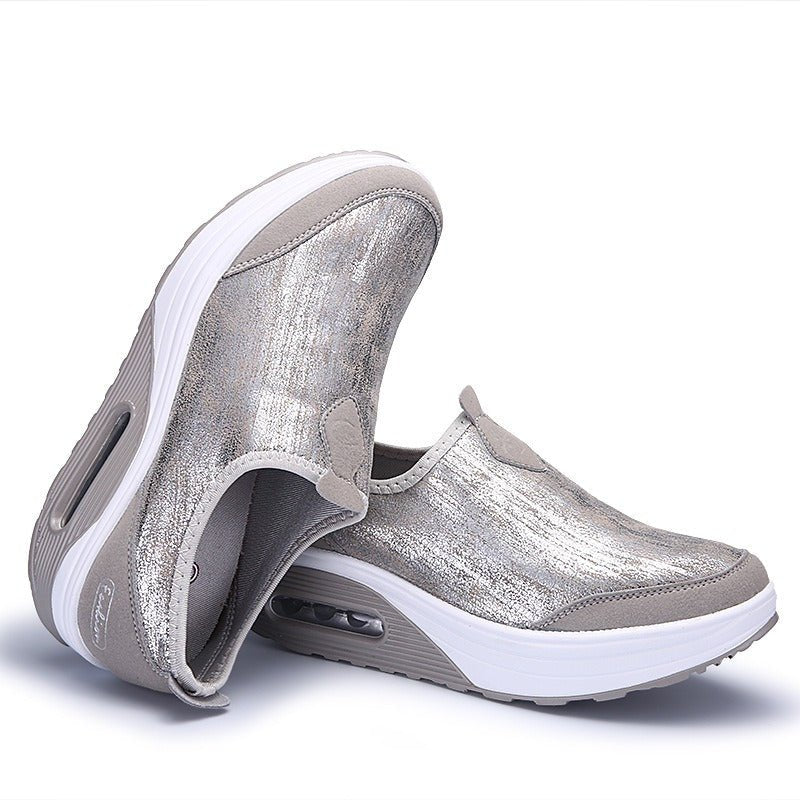 Women's Sports Shoes, Air Cushioned Sloping Heels, Casual Thick Soled Rocking Shoes, Oversized Travel Shoes - Jaazi Intl