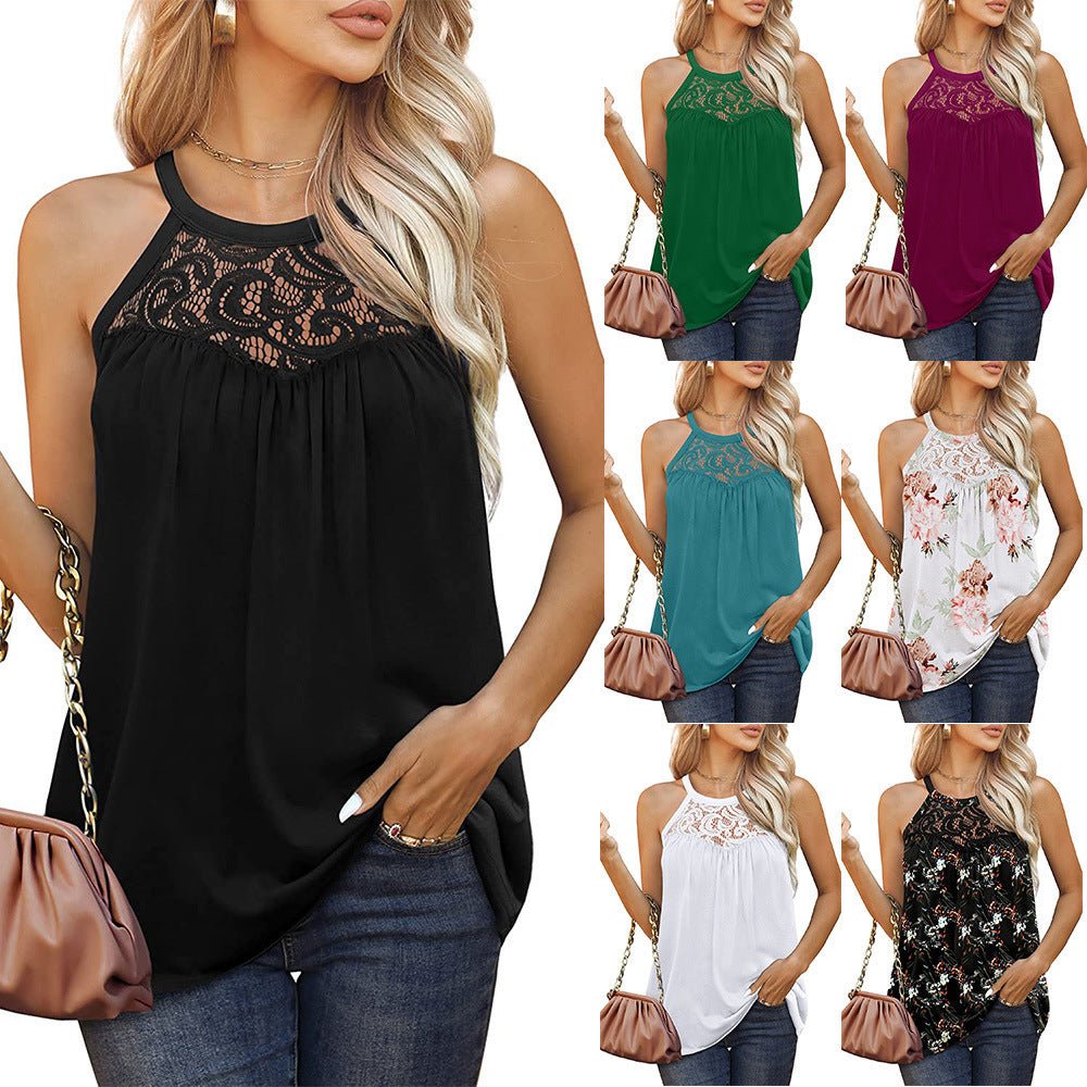 Womens Tank Tops Loose Fit Summer Lace Halter Tops Sleeveless Shirts - Jaazi Intl