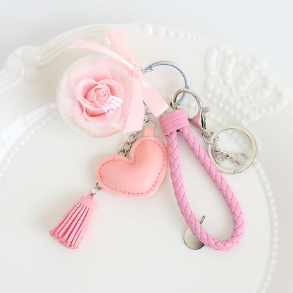 Woven Leather String Love Tassel Flower Keychain - Jaazi Intl