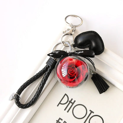 Woven Leather String Love Tassel Flower Keychain - Jaazi Intl