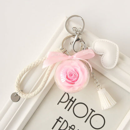 Woven Leather String Love Tassel Flower Keychain - Jaazi Intl