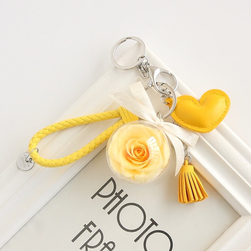 Woven Leather String Love Tassel Flower Keychain - Jaazi Intl