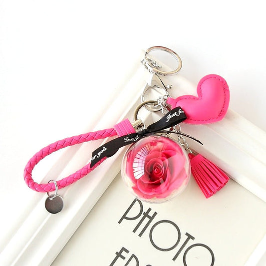 Woven Leather String Love Tassel Flower Keychain - Jaazi Intl