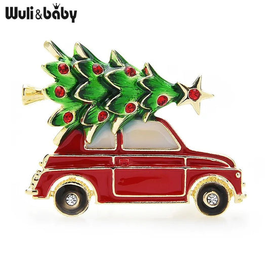 Wuli&baby 2021 New Year Enamel Car Christmas Tree Brooch Pins Women Fashion Jewelry Gift Trendy Brooches - Jaazi Intl