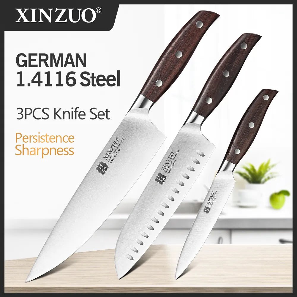 XINZUO 3PCS Kitchen Knife Set Utility Chef Knife High Carbon Germany 1.4116 Stainless Steel Kitchen Knives Sets Kitchen Tools - Jaazi Intl
